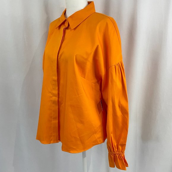 New INC Flared Cuff Button Down Shirt Relaxed Fit Tangerine Orange Size Medium - Picture 8 of 16